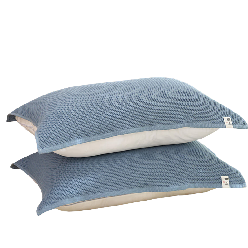 艾薇 A類華夫格純棉枕巾一對全棉紗布枕頭巾防頭油枕套 52*75cm北歐藍