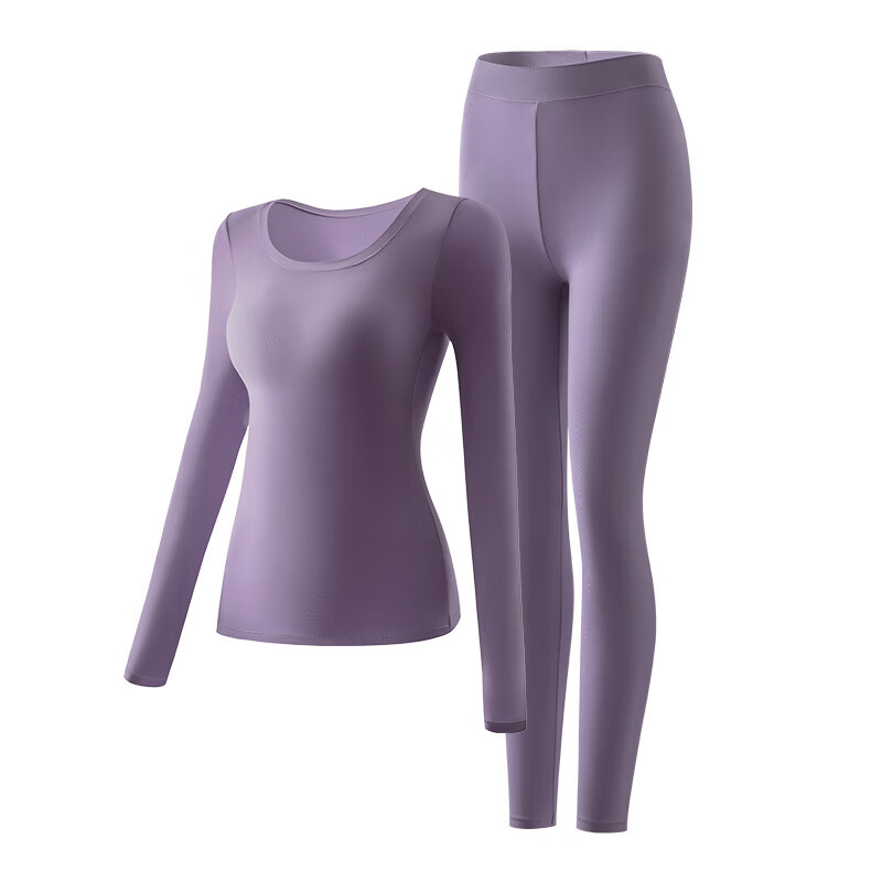 芙丹琪一体罩杯玻尿酸美肤肌底衣圆领高弹力超薄舒适女士秋衣秋裤保暖 经典黑 L 建议90-130斤