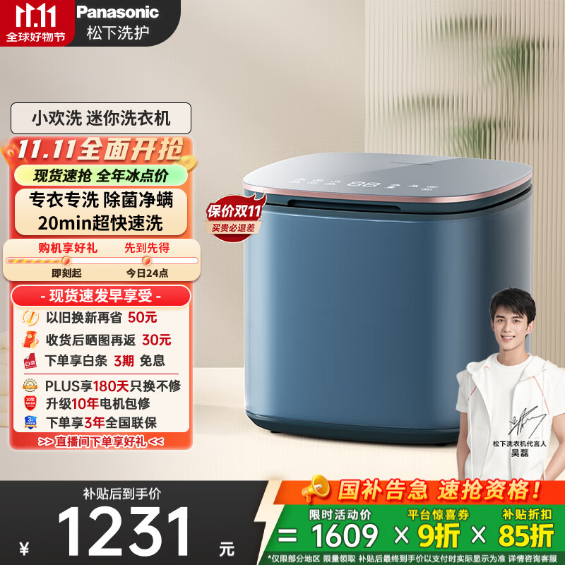 松下（Panasonic）【吴磊同款】迷你小型洗衣机全自动1kg 内衣洗衣机波轮婴儿内裤袜子高温除菌国家补贴XQB10-
