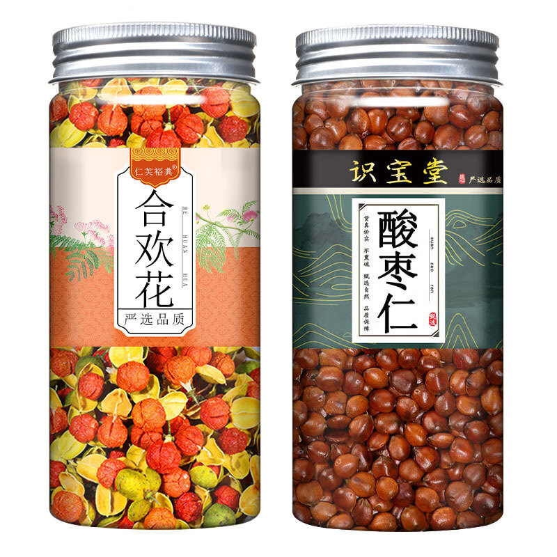 内廷上用精选特级合欢花干花泡茶的作用中药材促进搭正宗酸枣仁茶睡眠 合欢花100g*1罐+酸枣仁180g*1罐