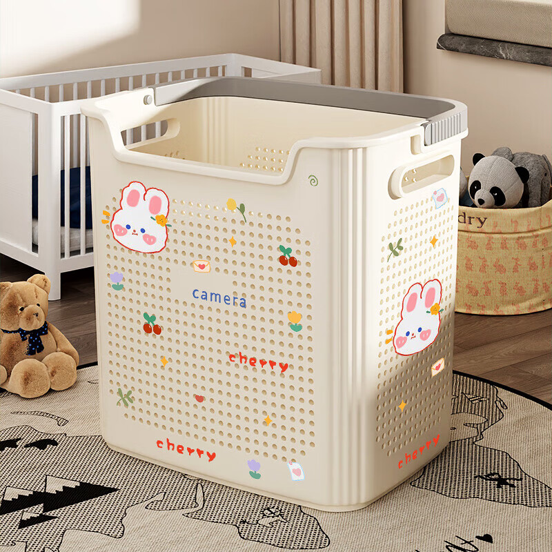 稻草熊床边收纳篮高颜值可爱床边挂篮学生宿舍文具杂物收纳筐整理收纳篮 月光白大号脏衣篮+内衣篮 大号