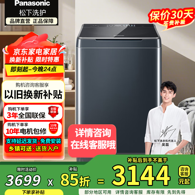 松下（Panasonic）波轮洗衣机全自动10公斤 毛毯羽绒羊毛洗 触控操作内衣洗衣机不弯腰XQB100-U12F 以旧