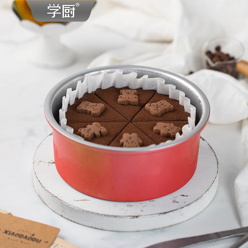 学厨戚风蛋糕模具6寸活底家用生日蛋糕胚烘焙模具巴斯克乳酪蛋糕模具 臻选红色6寸活底戚风模铝合金-WK10110