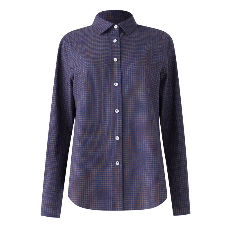 ZEZI棉羊绒格子长袖衬衫女士2025秋冬休闲翻领单排扣上衣时尚百搭开衫 粉格 M （105-115斤）