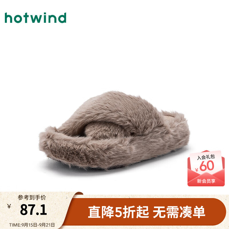 热风【商场同款】加绒毛毛拖女2025年冬季新款保暖毛绒家居鞋百搭女鞋 02棕色 35-36 S