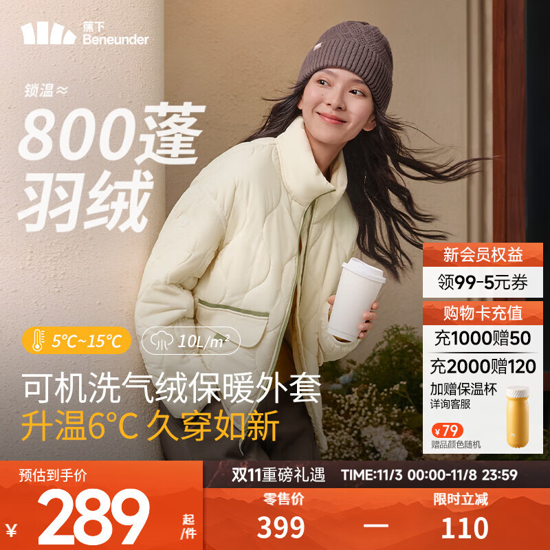 蕉下（beneunder）气绒服立领轻量保暖防风秋冬女士气绒外套显瘦舒适CL186 原露米 L