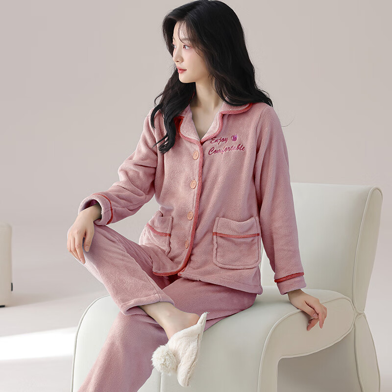 猫人珊瑚绒女士睡衣女款秋冬季2025新款加绒加厚法兰绒家居服套装 WR1325女薄荷绿 2XL