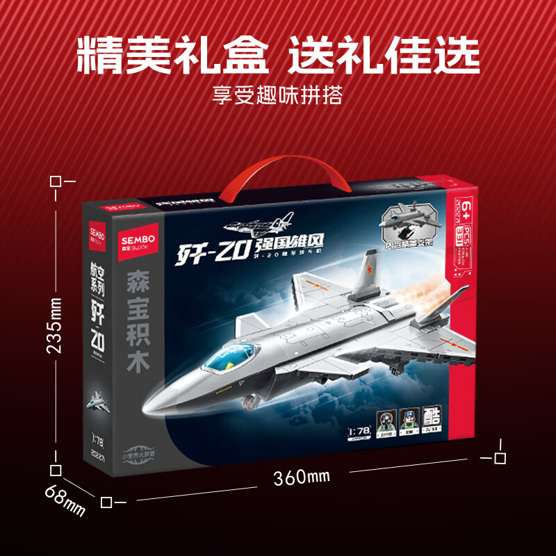 森宝积木积木拼装儿童玩具小颗粒军事系列歼20隐形战斗机组装模型男孩礼物 202271歼20隐形战斗机