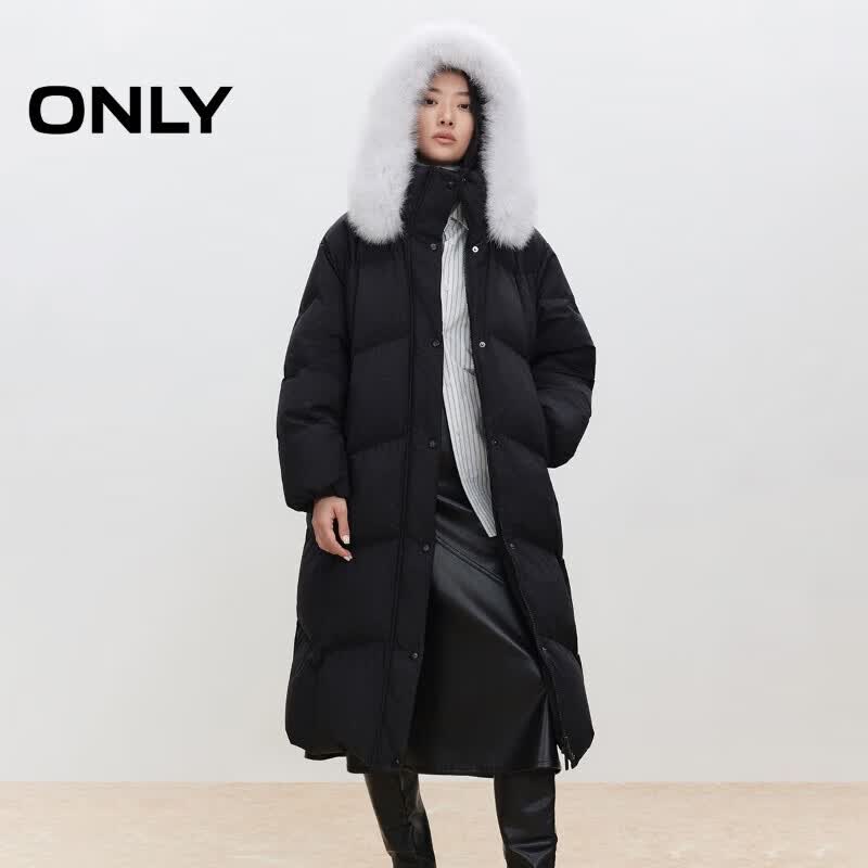 ONLY 2025冬季90白鹅绒可拆卸狐狸大毛领羽绒服女|125412004