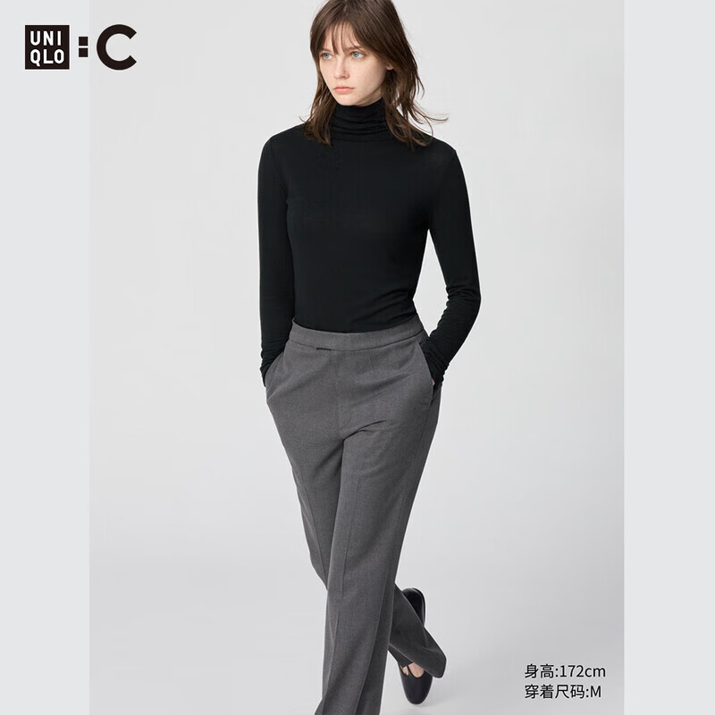 女装HEATTECH混纺高领T恤/长袖保暖衣秋衣25秋冬新款478954 09 黑色 M 160/90/M