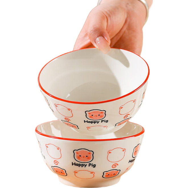 釉下彩可爱卡通碗碟套装 4.5英寸碗4个