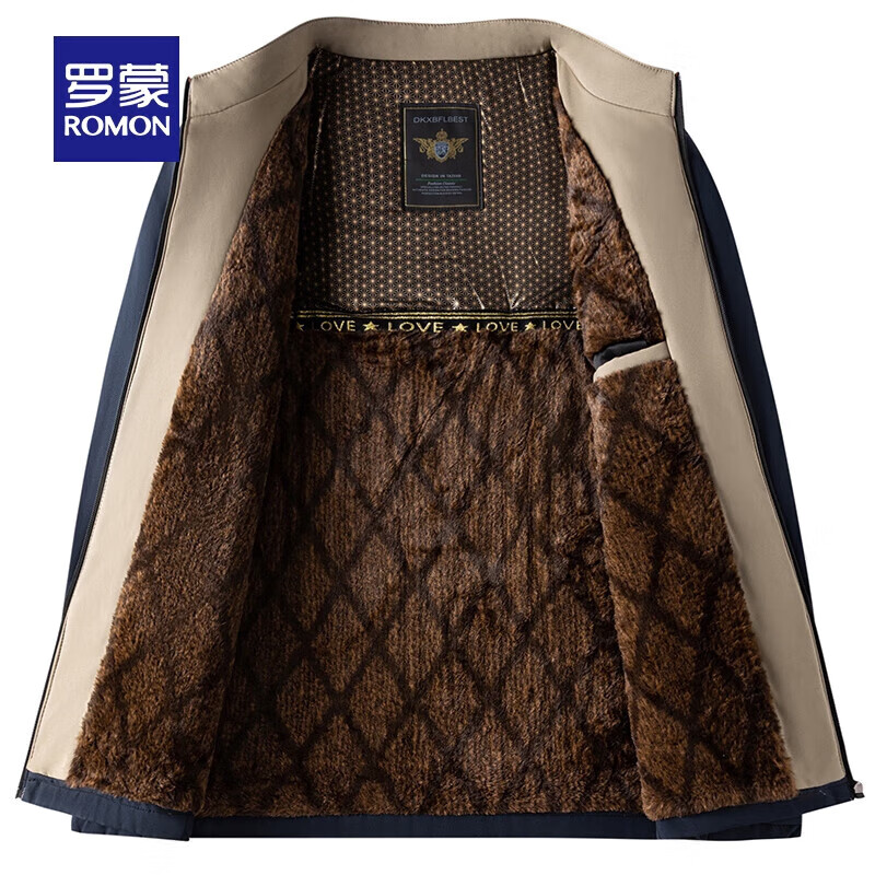 罗蒙（ROMON）干部装立领加绒棉服男秋冬新款加厚保暖防寒外套男中老年爸爸装 藏青 XL 180 （建议120-140斤）