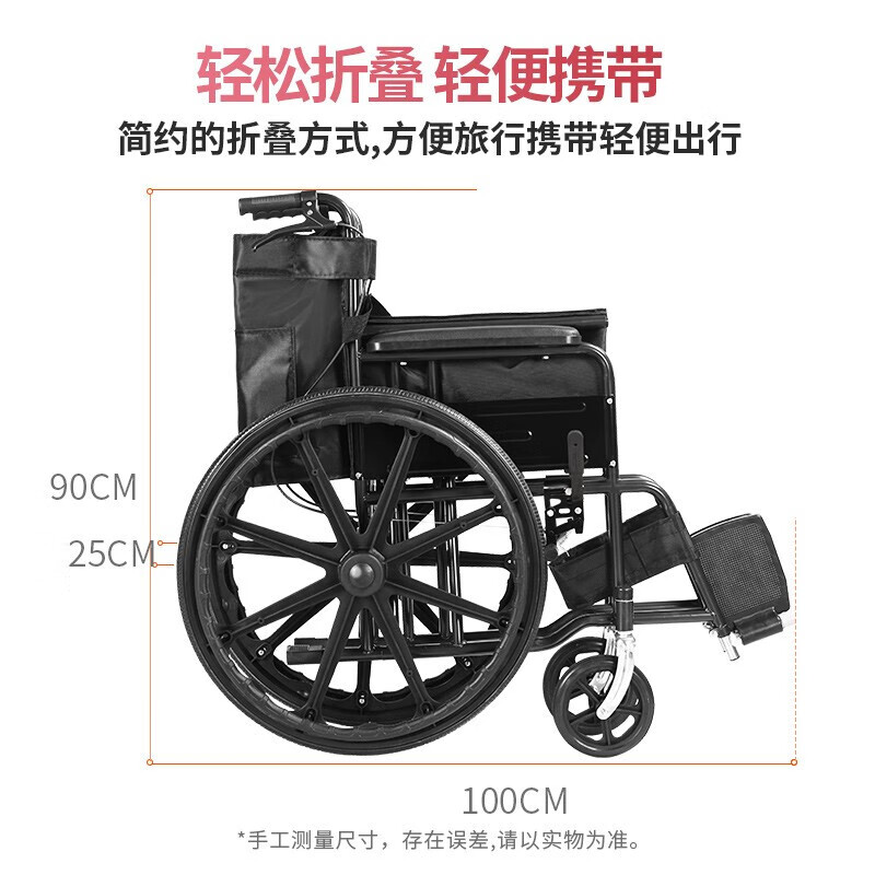 康立普（CANLIPE）轮椅手动轻便折叠瘫痪老人年轻人骨折专用出行小型旅行代步手推车 【电镀款】防水防锈车架 棉麻坐垫 铝圈轮（送餐桌）
