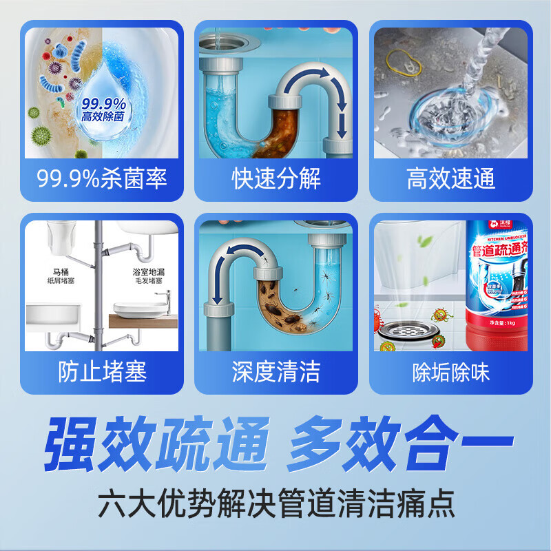 沫檬管道疏通剂下水道强力溶解剂除臭剂通厕所马桶厨房重油污堵塞神器 【划算装】500ml*3瓶
