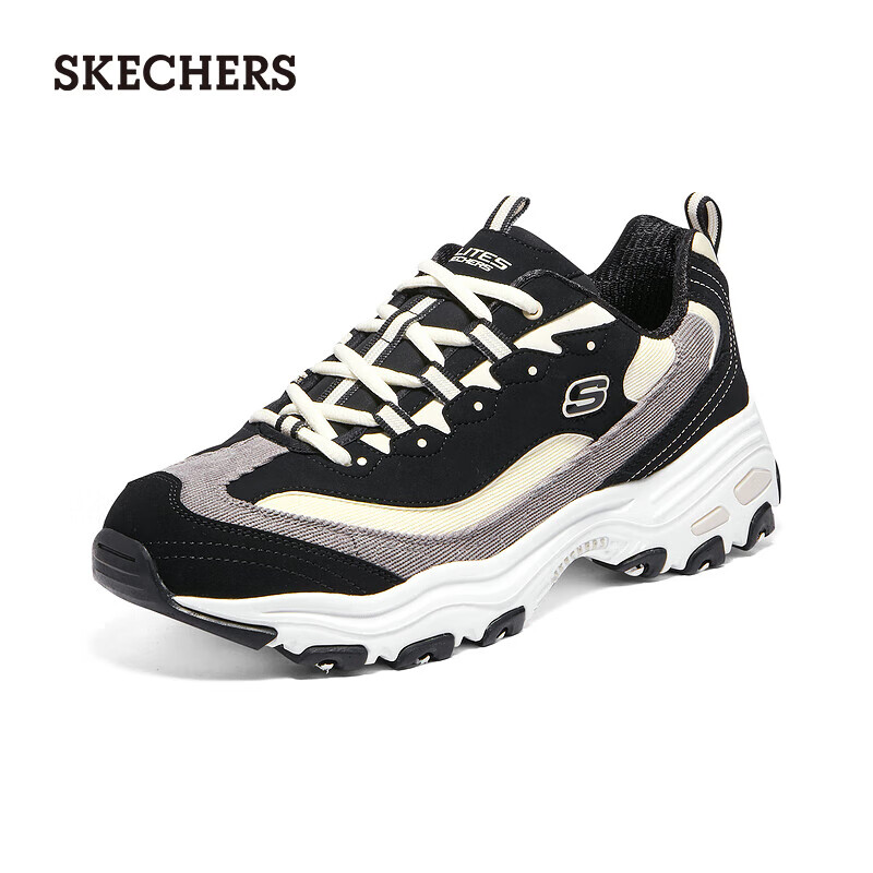 斯凯奇（Skechers）奶茶熊男鞋老爹鞋情侣百搭休闲熊猫鞋男轻便 黑色/自然色/BKNT 41