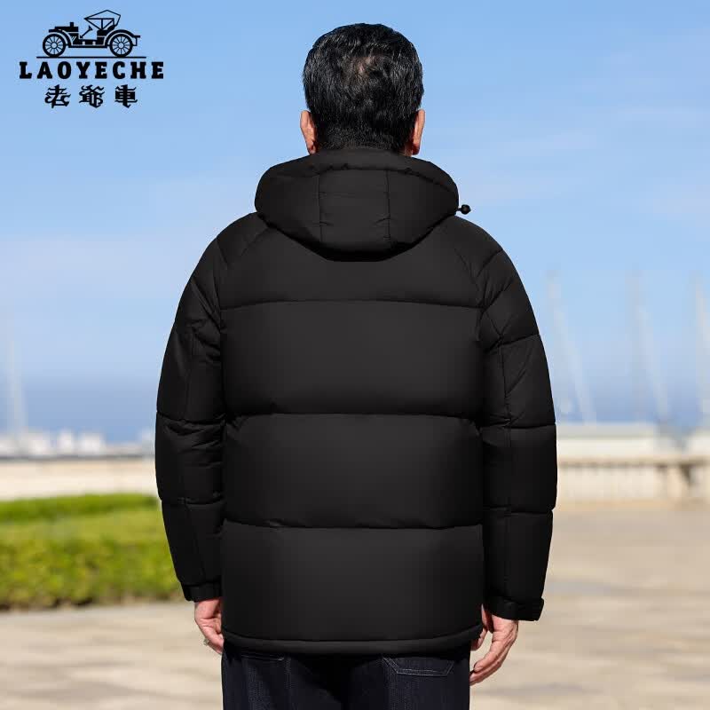 【88.15包邮】老爷车 中老年男士可拆卸连帽棉服  黑色 L (175) 