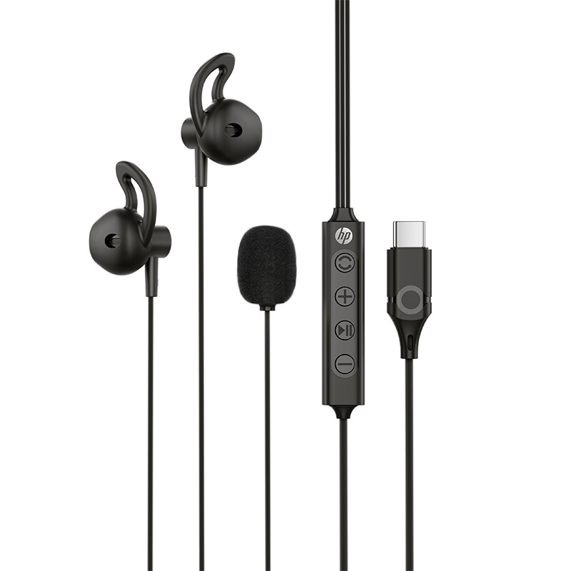 惠普3118有线耳机全民K歌专业定制电脑声卡耳返type-c耳机直播录歌唱歌高清麦克风二合一 【亮黑色】专业K歌耳机