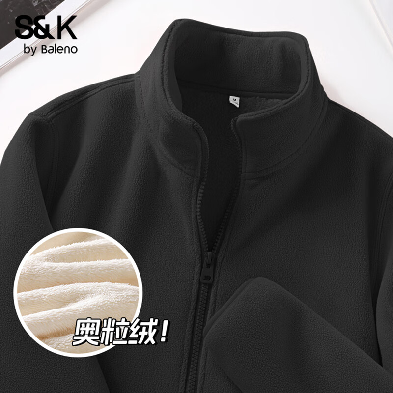 班尼路S&amp;K系列加绒外套女装双面奥粒绒秋冬新款内里长绒保暖上衣可内搭2 【双层绒】黑#纯色 XL