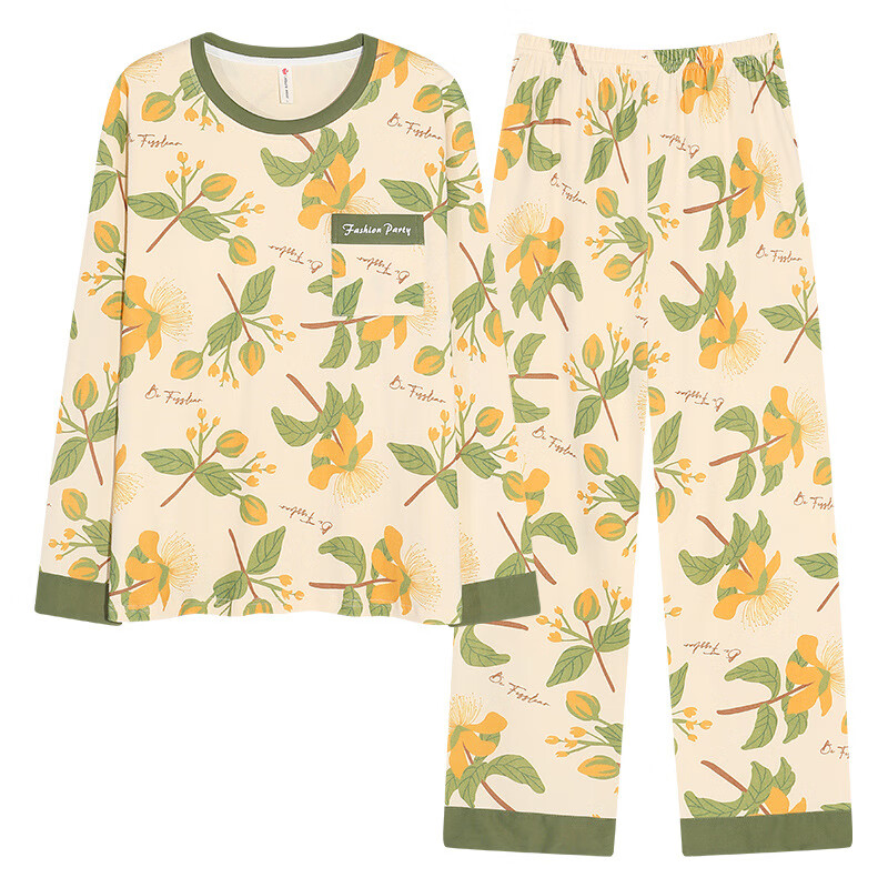 DAPHNE达芙妮自带胸垫睡衣甜美女春秋季牛奶丝长袖长裤套装 XJM-2455【带胸垫】套装 XL(120-130斤)