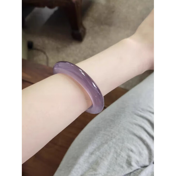 老鳳祥高冰种天然帝王紫手镯玉髓手镯紫罗兰真玉手镯翡翠色女 帝王紫