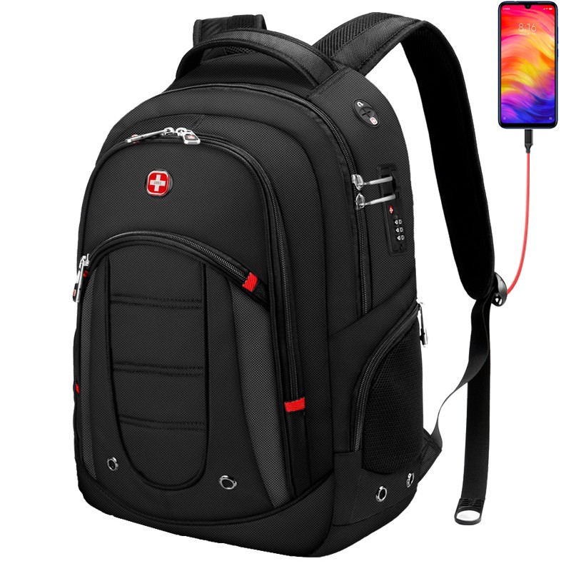十字勋章CROSSGEAR 瑞士双肩包男士带锁背包15.6/17.3英寸电脑包大容量书包行李旅行包女 可容纳15.6英寸笔记本「密码锁+USB充电」