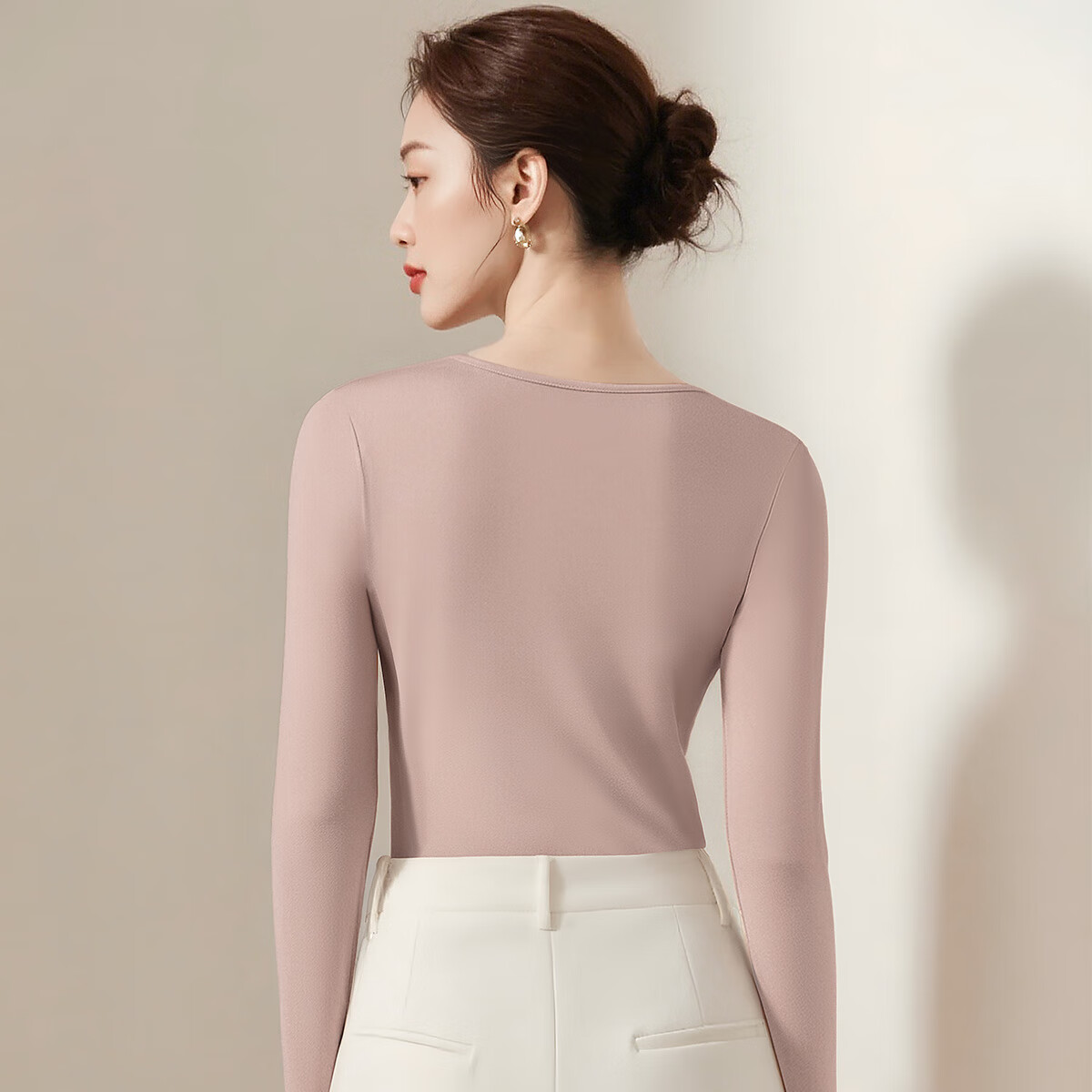 润微【轻暖肌底衣】蓄热保暖内搭可外穿女士保暖内衣秋衣打底衫女 黑色 XL (适合110-120斤)