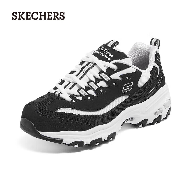 斯凯奇（Skechers）女鞋奶茶熊时尚复古潮流增高厚底休闲老爹鞋百搭休闲运动鞋149906 黑色/白色/BKW 36.5