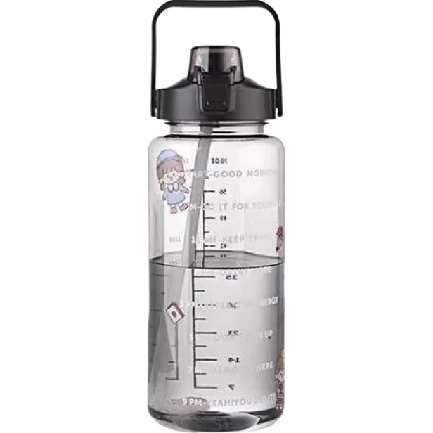 大容量水杯子女带吸管时间刻度2000ml运动 蓝色 2000ml 1个