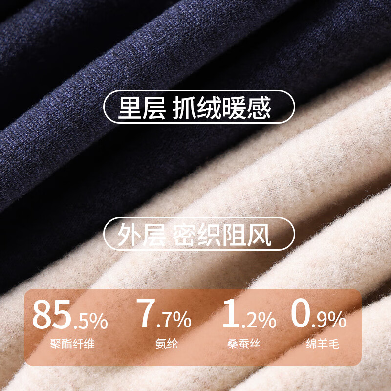 鸭鸭女士羊毛蚕丝保暖内衣圆领无痕防寒加绒加厚防静电秋衣秋裤套装 漫暮黑 M 建议【80-105斤】