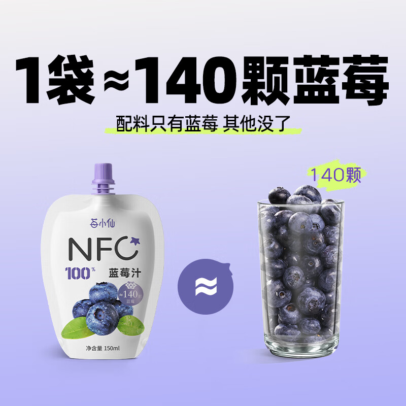 莓小仙NFC蓝莓汁100%纯果汁0脂0添加蔗糖花青素饮料无添加蓝莓果汁饮料 2箱装+3袋