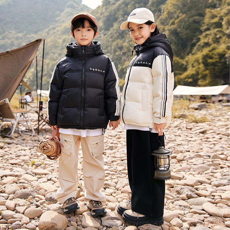 ABC KAIA新款中大童儿童羽绒服男童女童装面包服白鸭绒加厚保暖洋气外套 米色 140