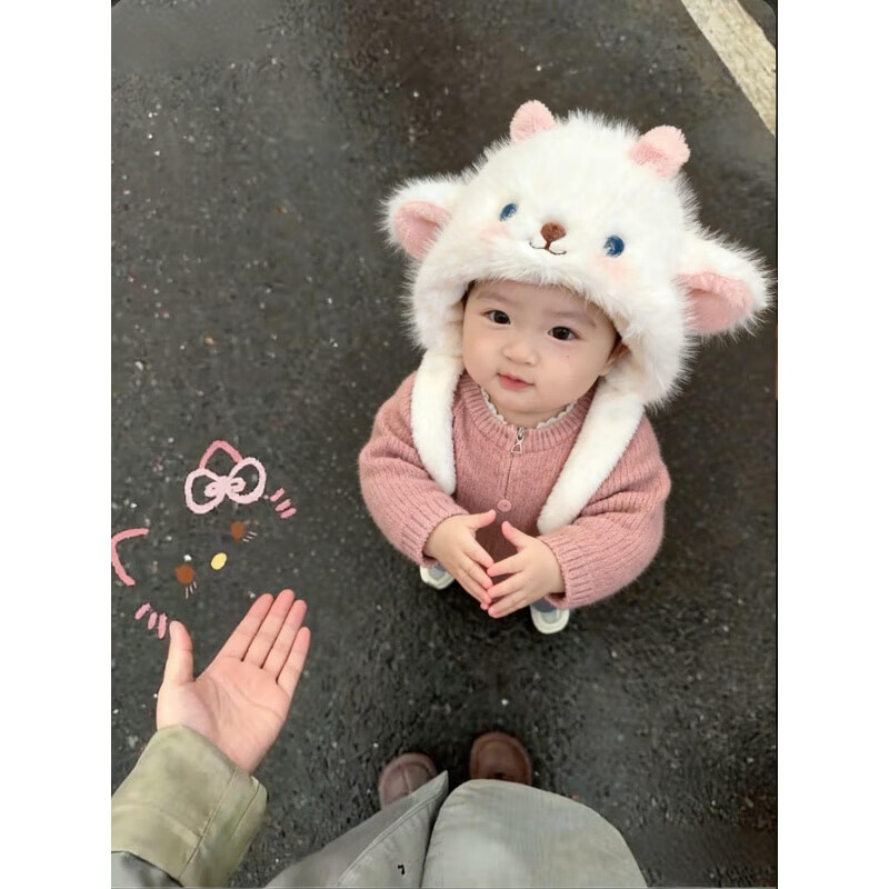 G.duck小黄鸭会动耳朵的帽子毛绒保暖女冬季可爱毛茸茸防寒儿童宝宝 呆萌羊角-米色【内置气囊+耳朵会动】 均码(头围46cm以上可戴)