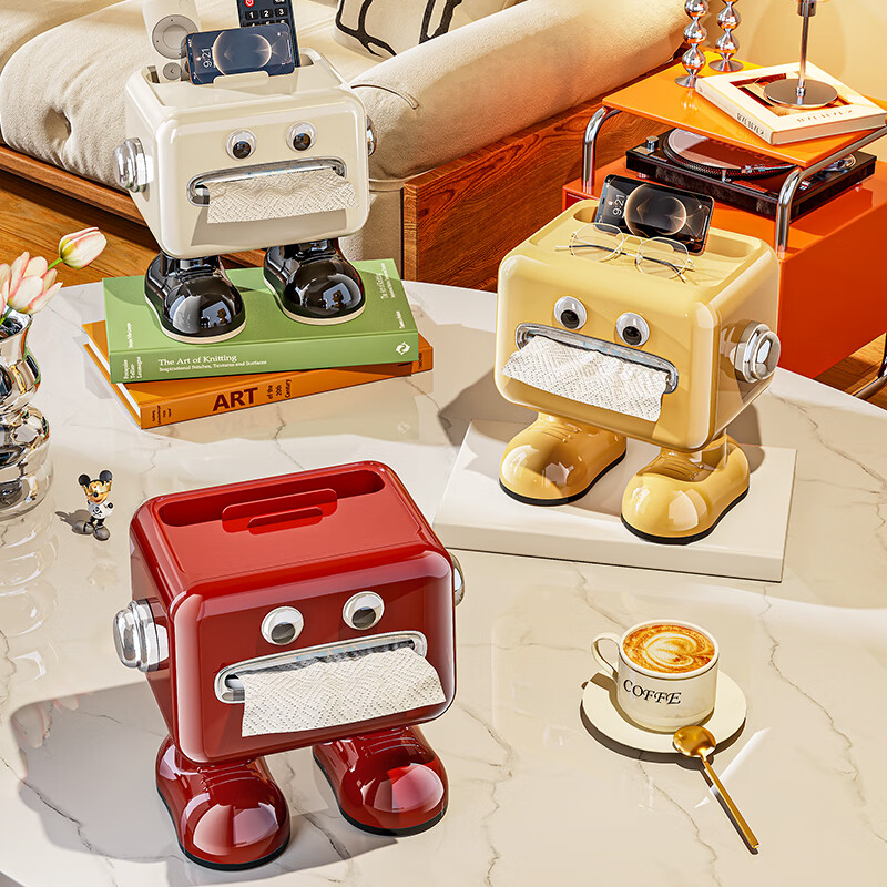 纳鸣纸巾盒客厅桌面高档可爱纸抽盒多功能家用梳妆台轻奢高级感抽纸盒 红色-【前开口设计/带手机支架】