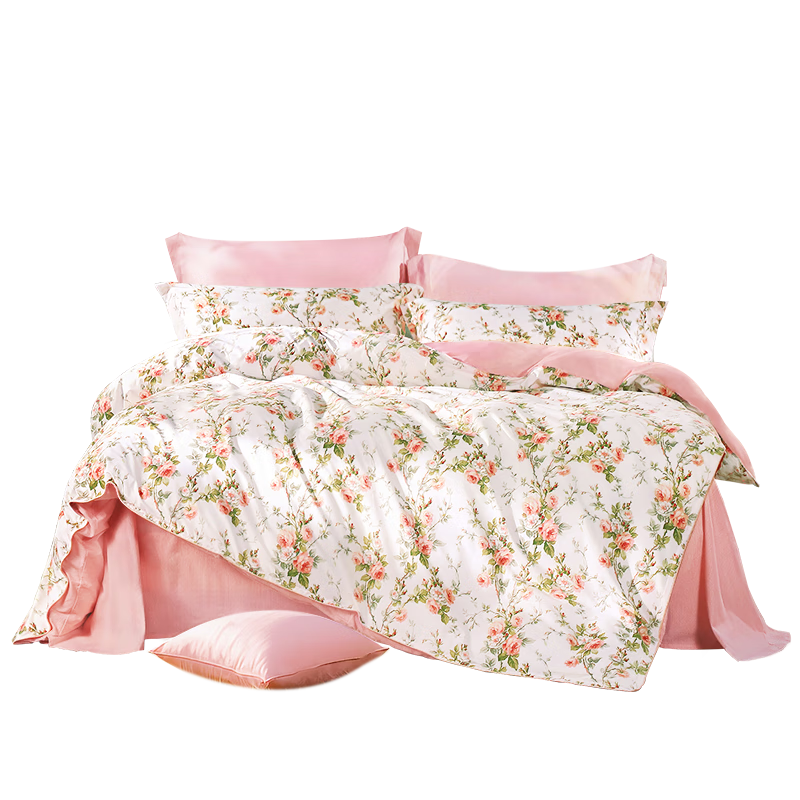 富安娜床上四件套纯棉100%全棉床单床品套件单双人被套汐颜203*229cm家居馆