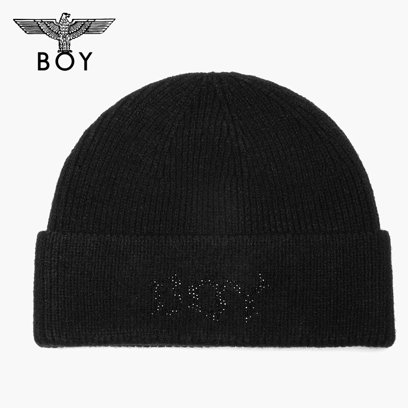 BOY LONDON潮牌烫钻帽子防风保暖针织毛线帽春季男女同款N90049 黑色 BM