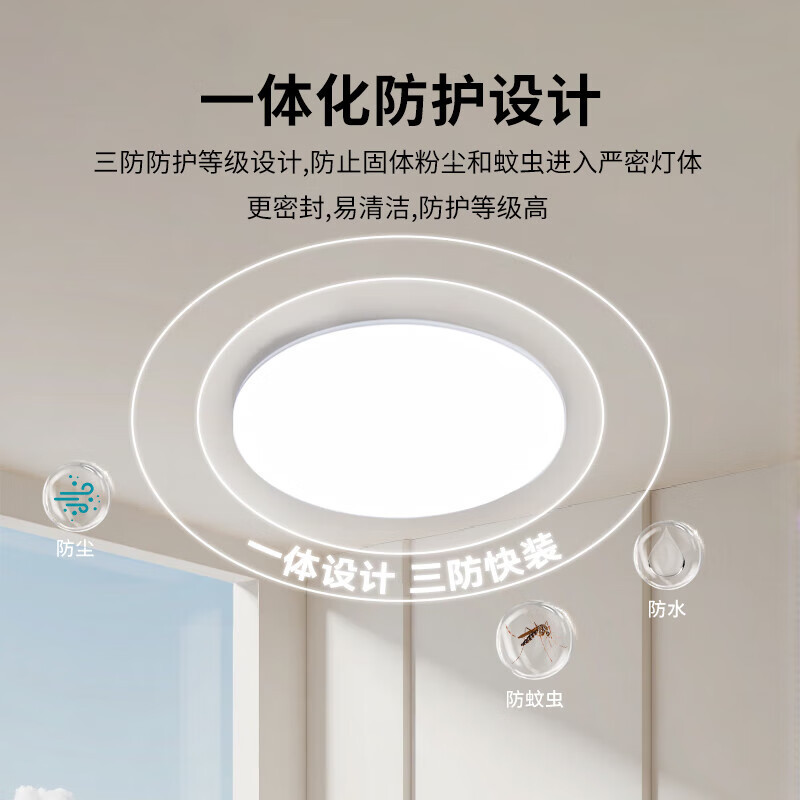 阳光照明 卧室护眼圆形吸顶灯 三防一体走廊过道阳台灯 焕新补贴灯具 美心丨36w丨正白光丨全光谱丨包安装