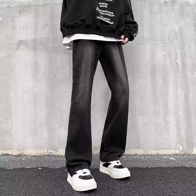 POUM秋冬季喇叭微喇牛仔裤男装宽松直筒垂感裤子男士阔腿休闲拖地长裤 HCFS-52002 加绒 XL 【身高170-175体重135-150斤】