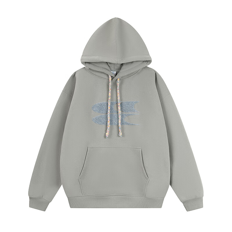 Crying center 哭喊中心 秋冬连帽毛巾绣logo彩点抽绳加绒加厚卫衣 天灰色 S