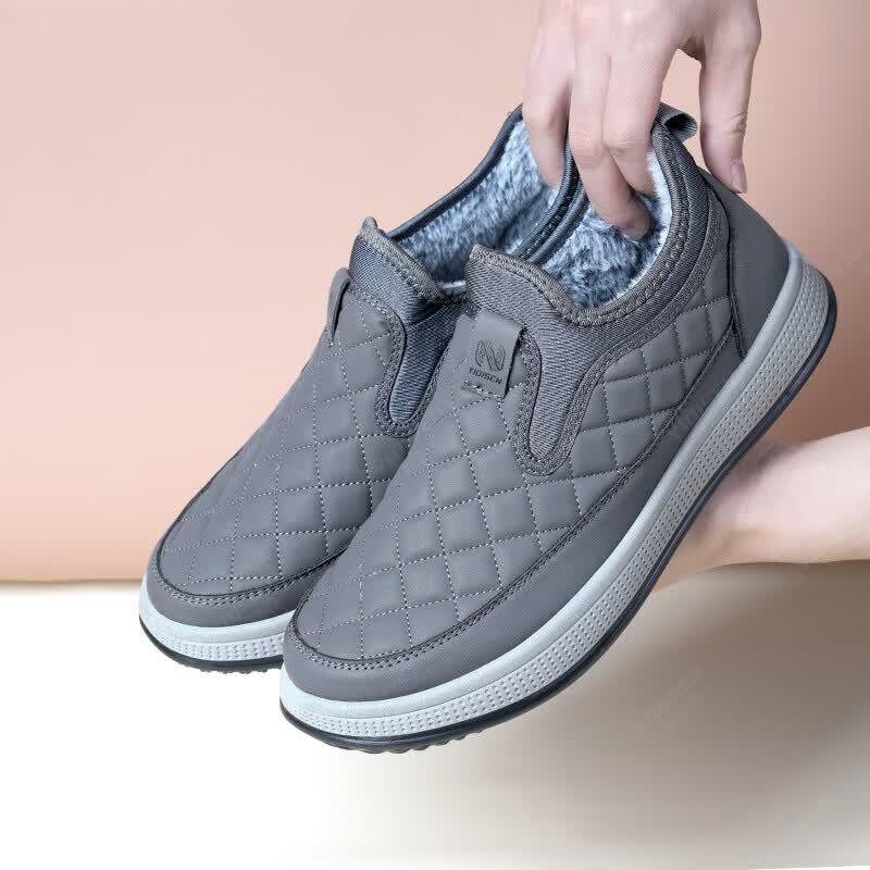 意迪森休闲风纯色格子棉靴冬季棉鞋软底防滑保暖加绒加厚百搭男鞋一脚蹬 黑色 加绒 【保暖防滑】 40 (250mm) 【正码正拍】