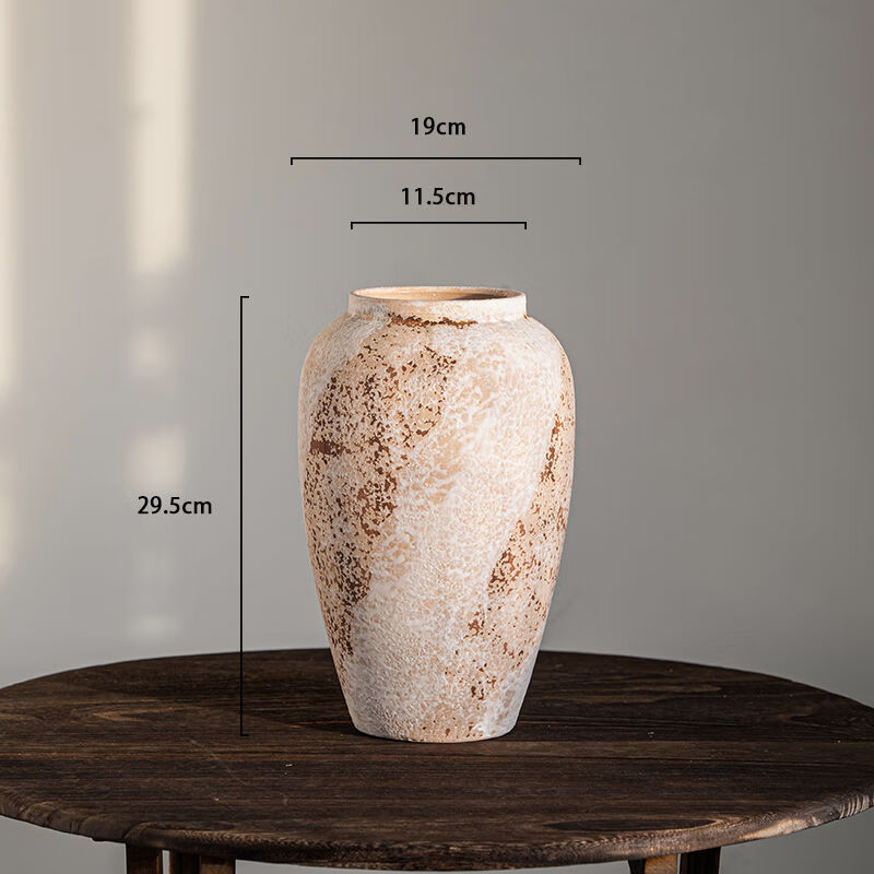 OYKTN景德镇新中式侘寂风台面陶瓷花瓶斑驳老旧粗陶罐玄关电视柜摆件 苍岚款 中号