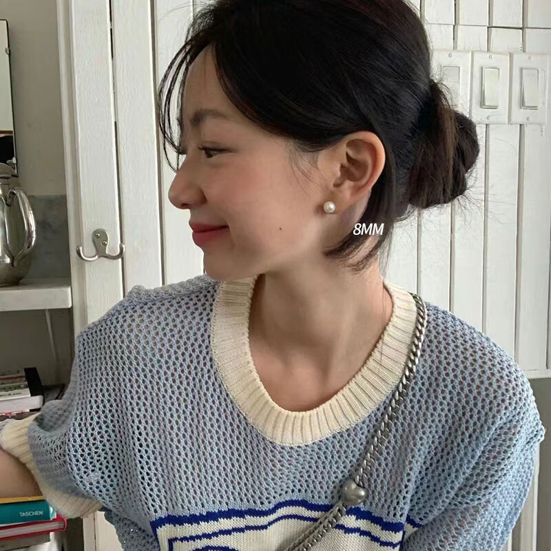 Lnieer施家珍珠耳釘無耳洞珍珠耳夾女新款大珍珠耳環(huán)蚊香盤感耳飾 fever施家珍珠耳夾8mm