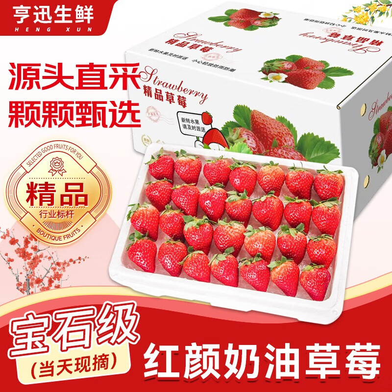 亨迅草莓大凉山99红颜奶油草莓非丹东草莓甜孕妇现摘新鲜时令水果生鲜 1盒装丨【活动装】净重300g