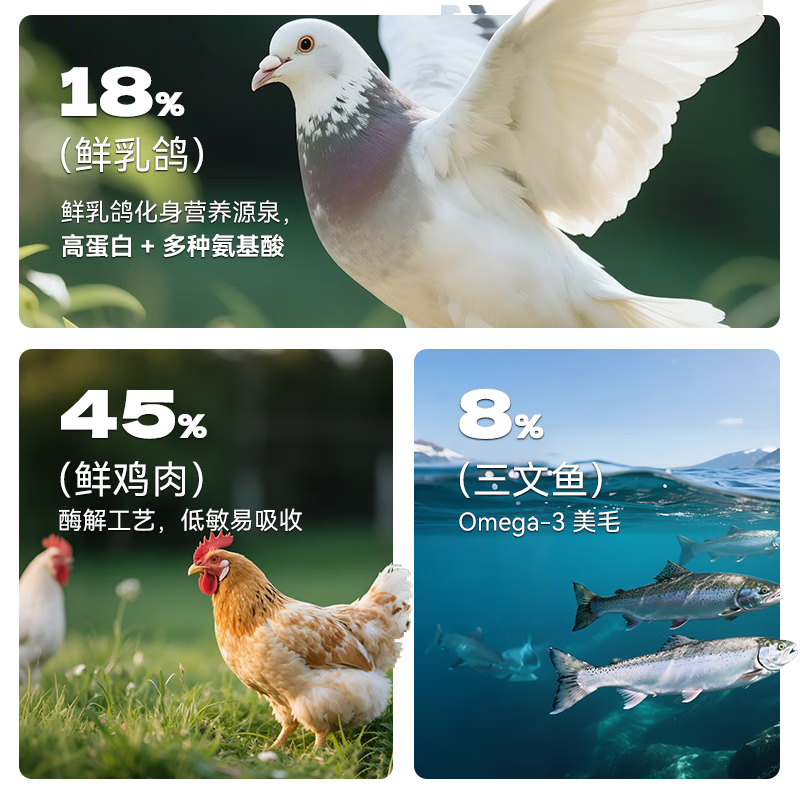 牵趣全价冻干三拼乳鸽猫粮成幼猫高蛋白鸽肉营养全价宠物粮生骨肉冻干 新生产乳鸽猫粮1.5kg 2月龄以上