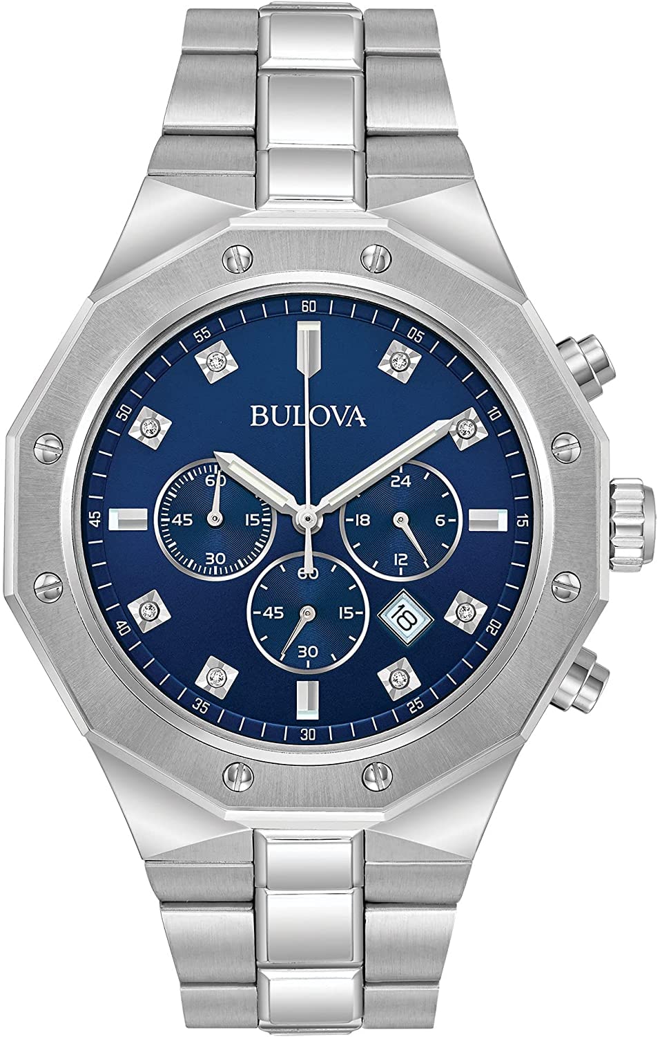宝路华Bulova 宝路华 男士游泳计时石英表 银钢带 Stainlesss/Blue Dial One size