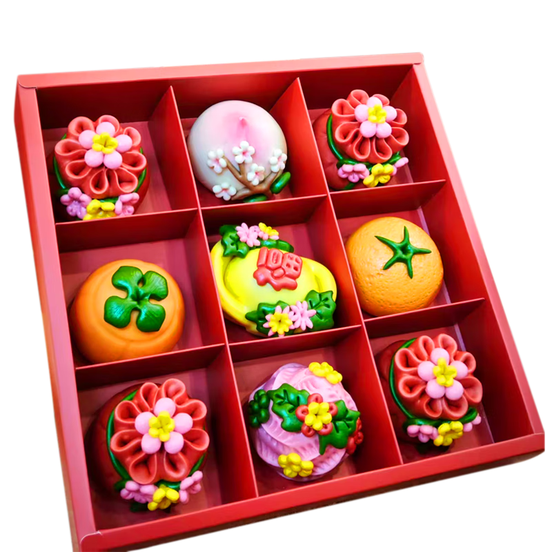 颂尚福花馍点心礼盒非遗花饽饽寿桃花馒头清明扫墓祝寿乔迁之喜送礼 五福临门礼盒720g