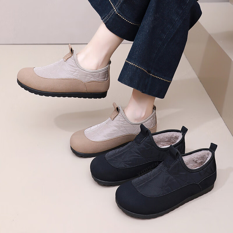 意迪森秋冬季加宽加绒加厚保暖一脚蹬防水防滑软底软面时尚女棉鞋妈妈鞋 咖啡色 加绒 【保暖防滑】 38 (240mm) 【正码正拍】