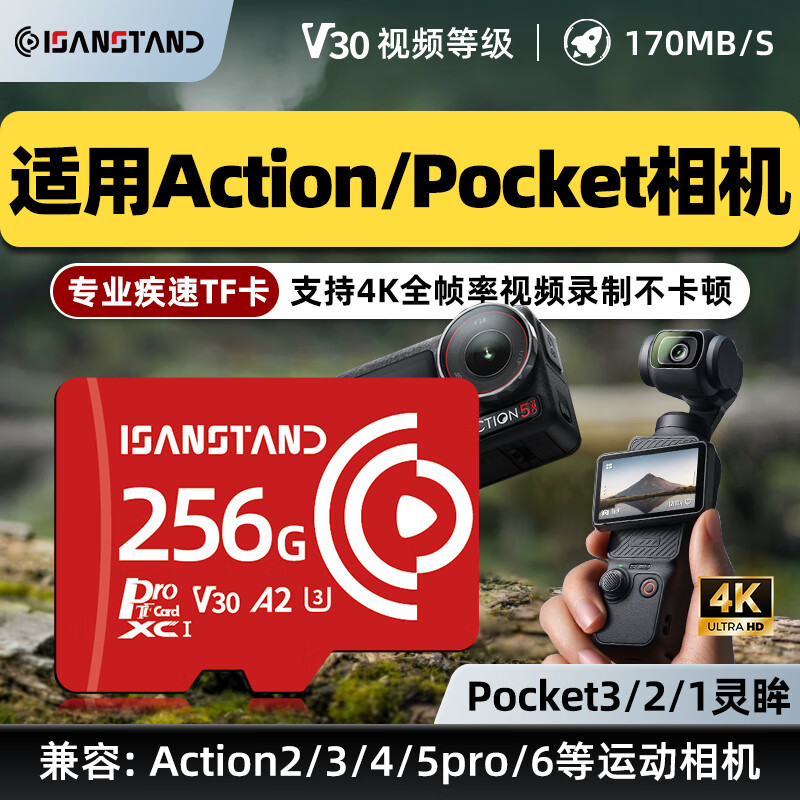 ISANSTAN存储卡TF适用于Dji大疆pocket3内存卡256G高速U3 action4/5pro/运动相机4k高清录制mini3无人机 【EX256G】Pocket3/Action专用卡