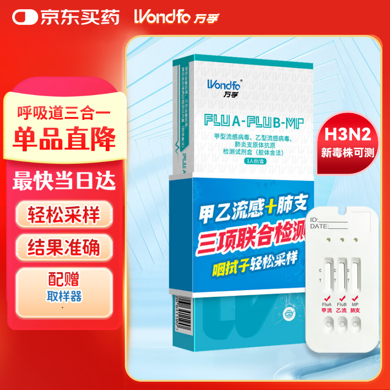 万孚甲流乙流支原体试剂盒三合一 肺炎流感抗原检测检测盒 非合胞病毒