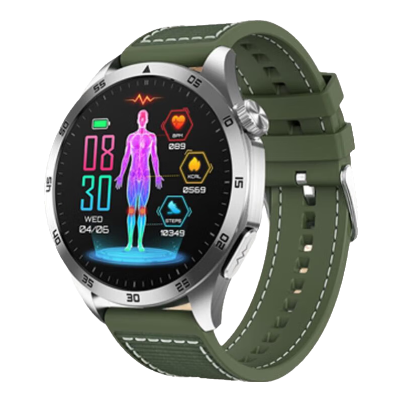 杜能【全新升級】高精準不扎針測血糖血壓監測手表血脂尿酸健康一體機測量?jì)x心率心電血氧睡眠手環(huán) 綠色尼龍表帶【血糖血壓血脂尿酸+壓力監測 】