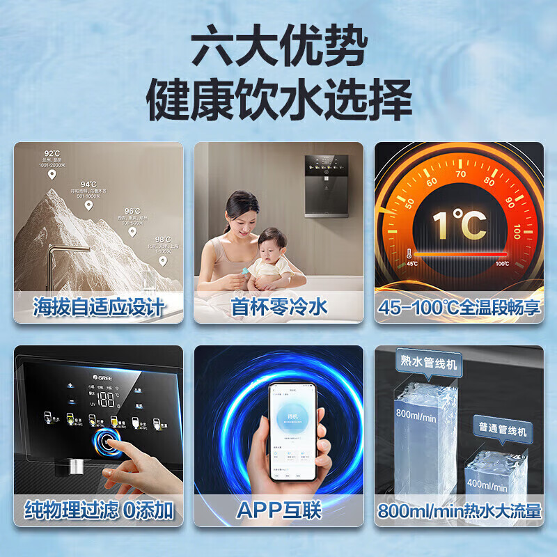 格力（GREE）管线机家用壁挂式 45~100℃全温段熟水饮水机真沸腾UV杀菌即热即饮首杯零冷水 GX-WJB-01C